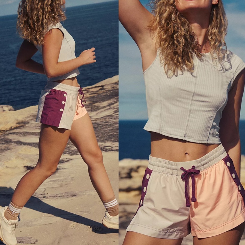 NWT FREE PEOPLE FP MOVEMENT invigorate color block shorts deep mulberry S &L - Picture 1 of 5